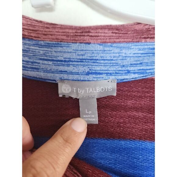 T by Talbots Cream Blue Pink Cotton Blend Zip Detail Sweatshrt size Large Petite - Picture 4 of 7